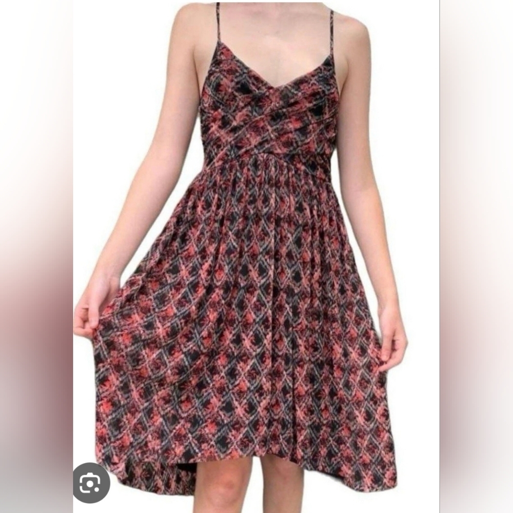 Free People Red Black Patterned Midi Dress
